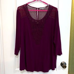 1X Daniel Rainn burgundy 3/4 sleeve blouse. Never worn
